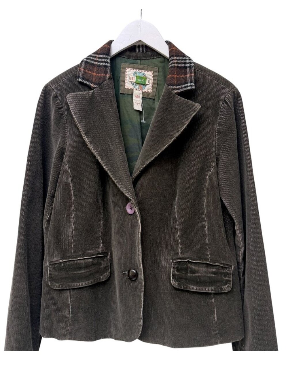 ETT Twa Corduroy Blazer Olive Brown Size 8 Artsy Casual Jacket Anthropologie